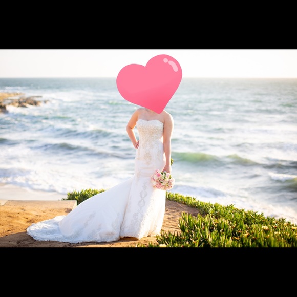 White fitted flare wedding dress - Picture 1 of 3